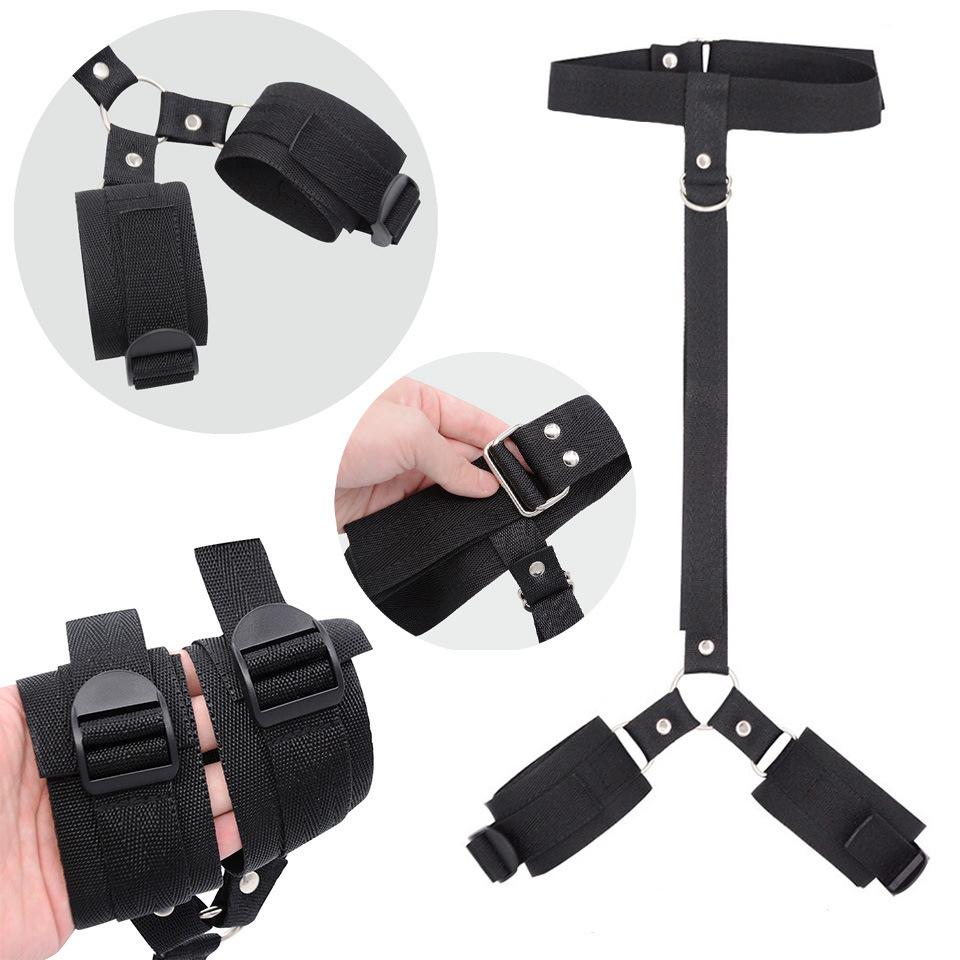 Neck to Wrist Restraints kit Sexy women  Behind Back Handcuffs Collar Adjustable Bondage Set Couple SM Sex Game Tool