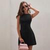 Women Sleeveless Button Front Mini Dress High Neck Solid Color Elegant Casual Shift Dress Summer Outfit
