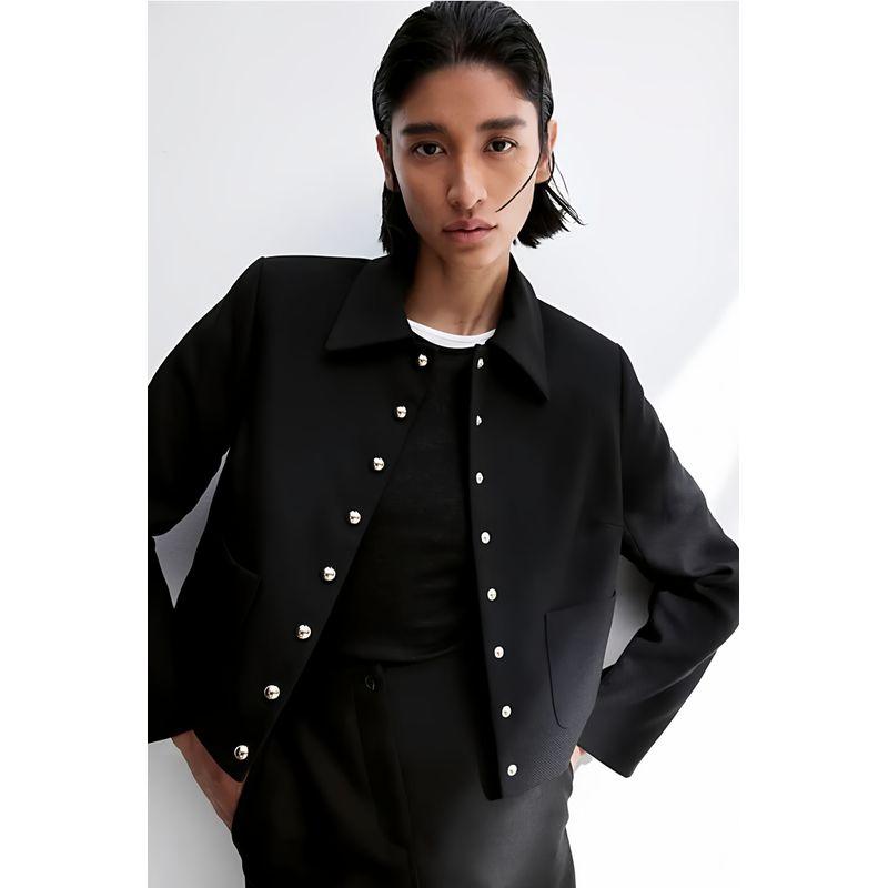 

Заказ внешней торговли Выборка утечек Короткий металлический Большая круглая пряжка Длинный рукав Верхняя одежда Black XS