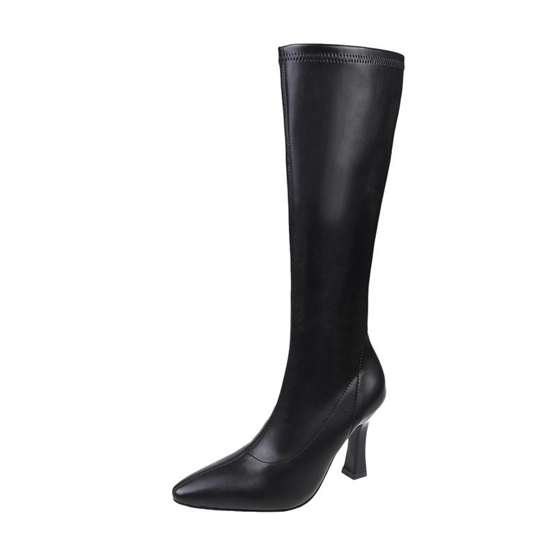 Women New Pointed Toe High Heels Long Boots Spring 2025 Shoes Woman Knee-high Booties Side Zipper PU Leather Botas Female Shoes