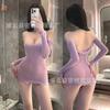 Sexy Underwear Pure Desire Tube Top Perspective Passion Short Skirt Sexy Long Sleeve One-word Shoulder Royal Sister Hip Wrap Lace Mesh Dress