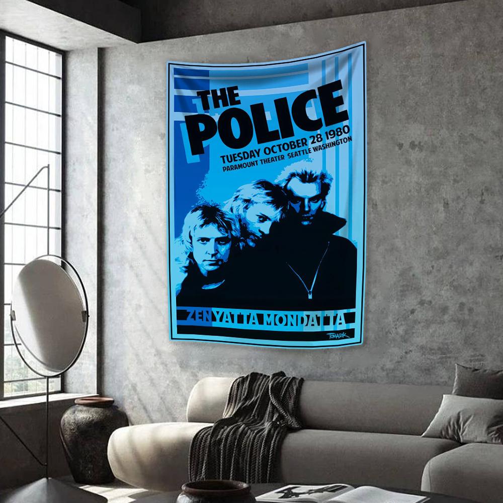 

British Rock Band Tapestry The Police Printed Home Decoration Wall Hanging Bedroom Dormitory Background Cloth Concert Decor 29x37in