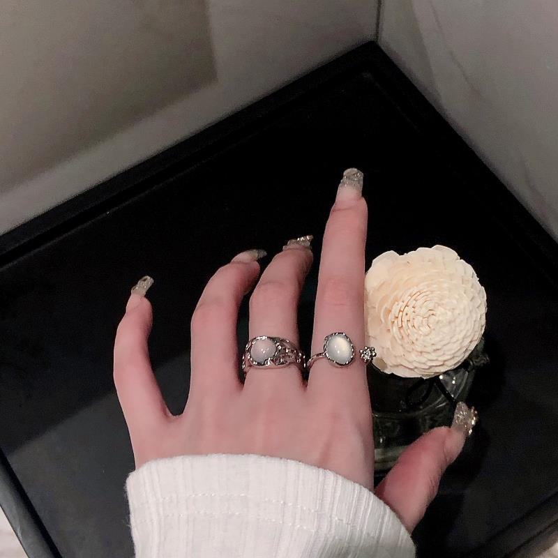High-End Moonstone Open Ring - Unique Fairy Design, All-Match Cold Style for Women