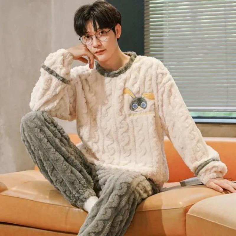 Pyjamas für Herren Lässige Flanell-Pyjama-Sets Hausanzug Winter Warm Pyjamas Männliche Nachtwäsche
