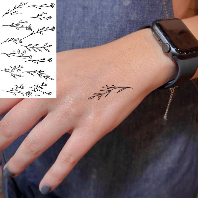 Pegatinas de Tatuaje Impermeables Frescas Pequeñas: Letras Inglesas, Flores, Mariposas, Líneas de Boceto