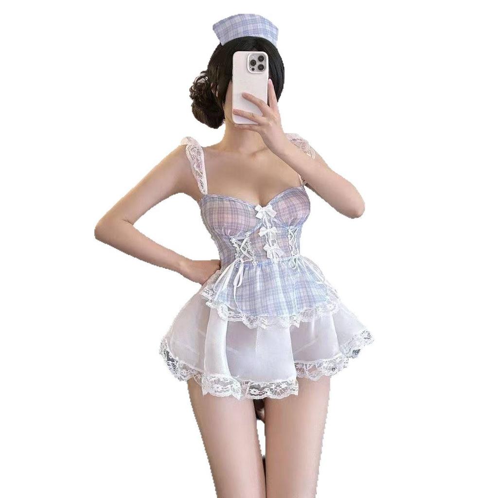Sweet Plaid Gentle Maid Outfit Pure Lust Wind Perspective Sex Underwear
