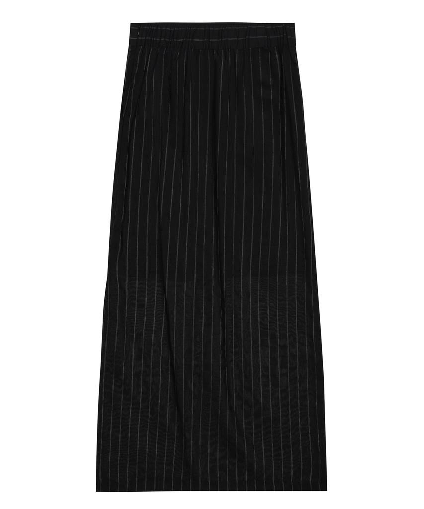 Nigaennikol Linen Stripe Long Skirt_Black