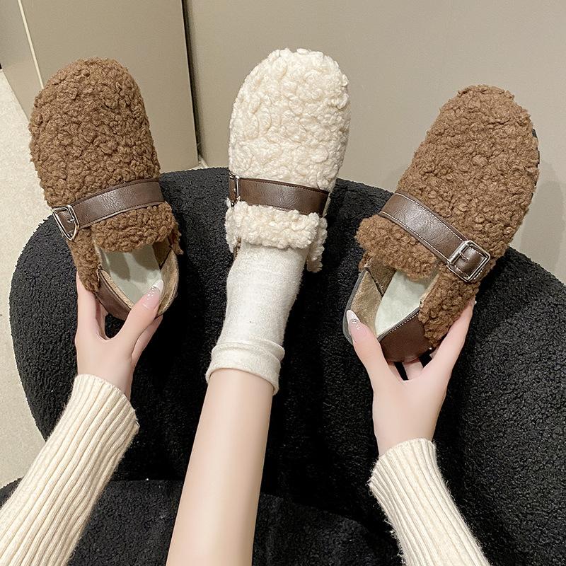 Autumn and Winter Women's Shoes Plus Velvet Casual Flat Cotton Shoes Round Toe Cotton Slippers