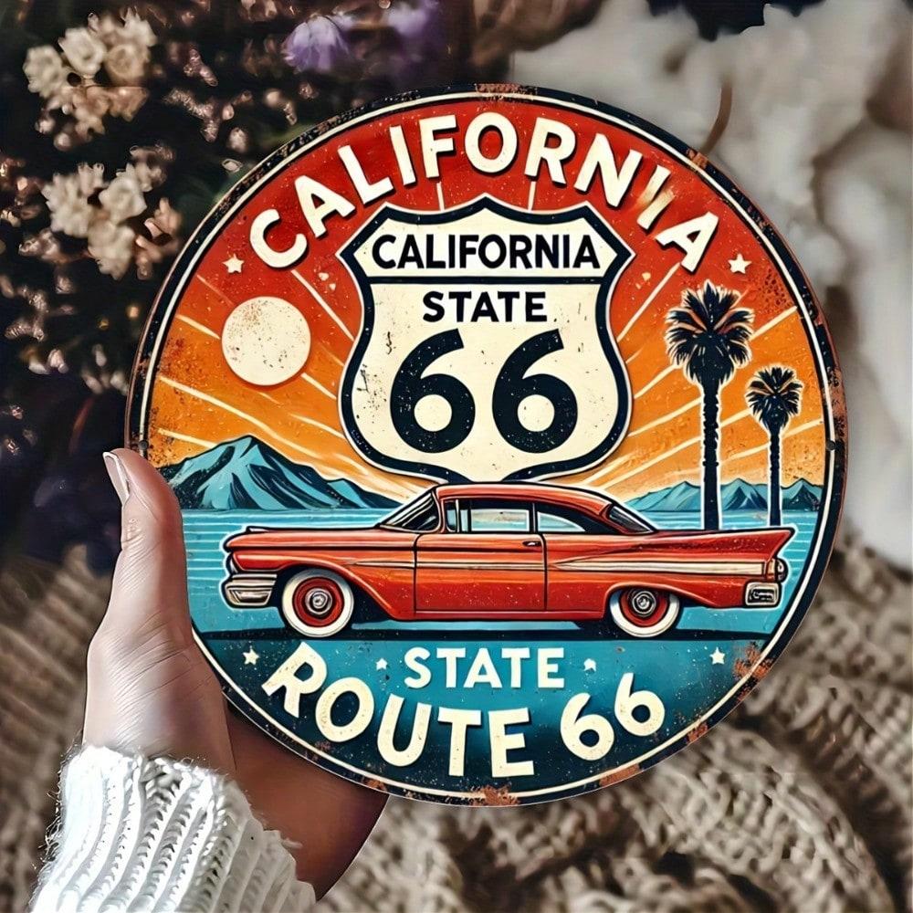 Vintage Route 66 California Metal Tin Sign Wall Art Home Bar Garage Decor
