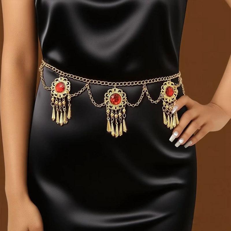 Ethnic Style Metal Retro Coin Waist Chain Women'S Adjustable Dress Waist Seal Love Butterfly Flower Fringed Belt
