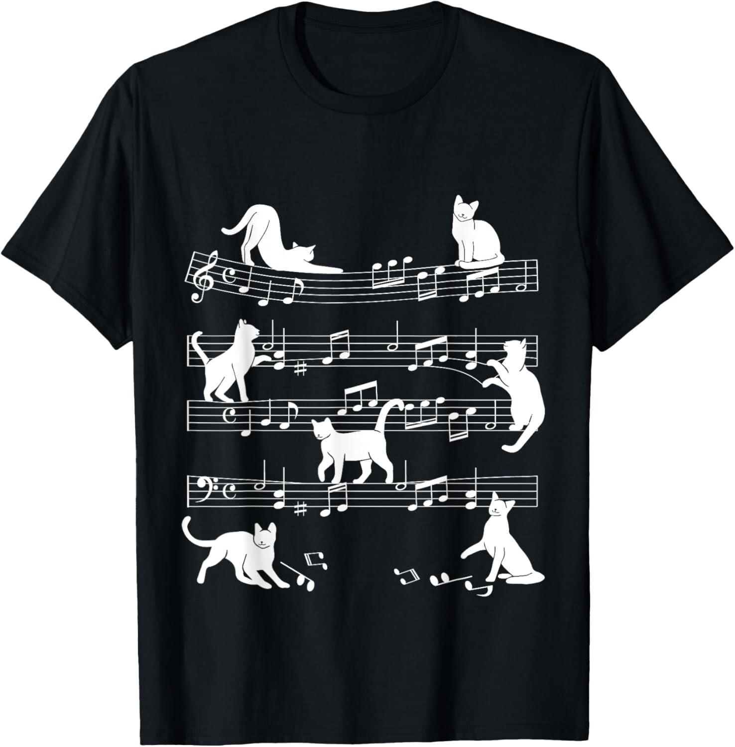 Cat Music Pet Cat Pattern T-Shirt XL