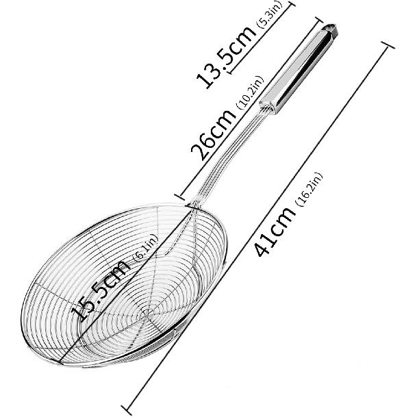 Strainer Skimmer, Stainless Steel Spider Strainer, Ladle for Pasta, Spaghetti, Noodles and Frying In Kitchen – 6 Inches Bowl