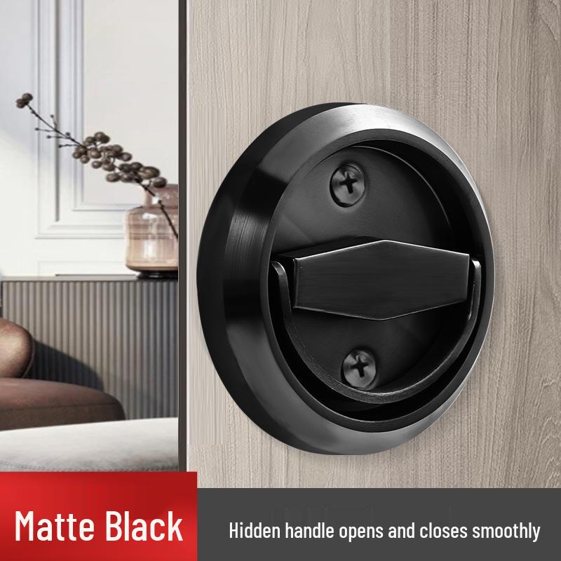 No-Drill Stainless Steel Hidden Door Pull Handle with Lock - Invisible Round Sliding Ring for TV Background Wall