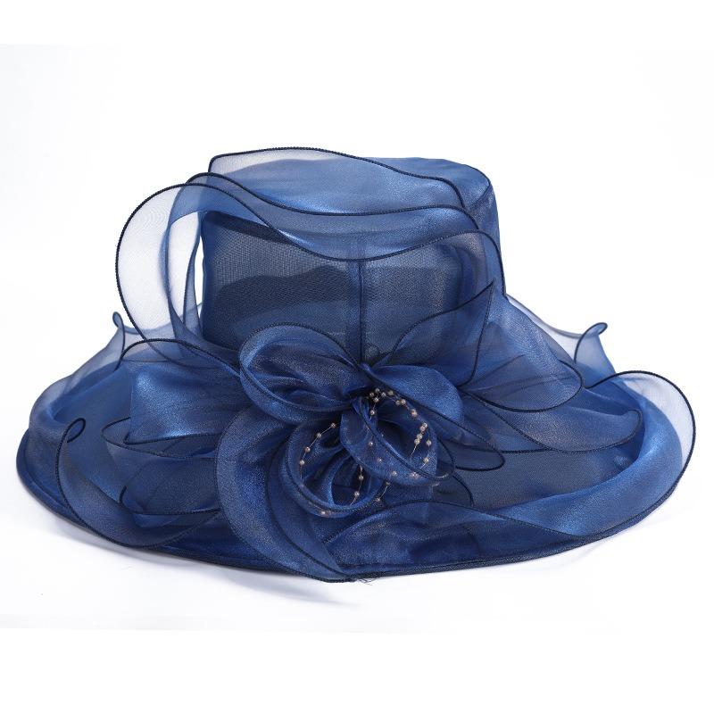 Elegant Summer Women's Sun Hat Breathable Organza Material with Woven Floral Decor Fits Head Sizes 56-58cm