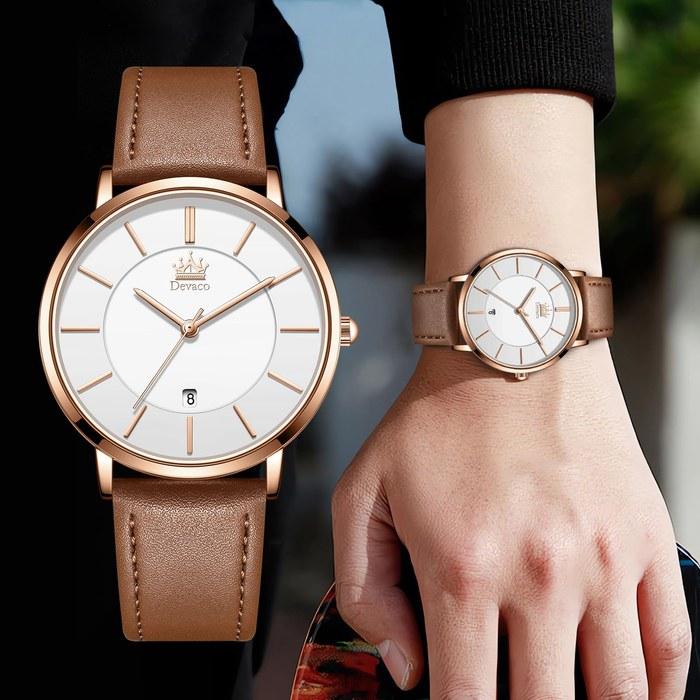 [Watches] Men's Ultra-Thin Watch 6.5MM Simple Fashion Casual Business Quartz Movement 40mm Dial Leather Band Unisex Yellow-2