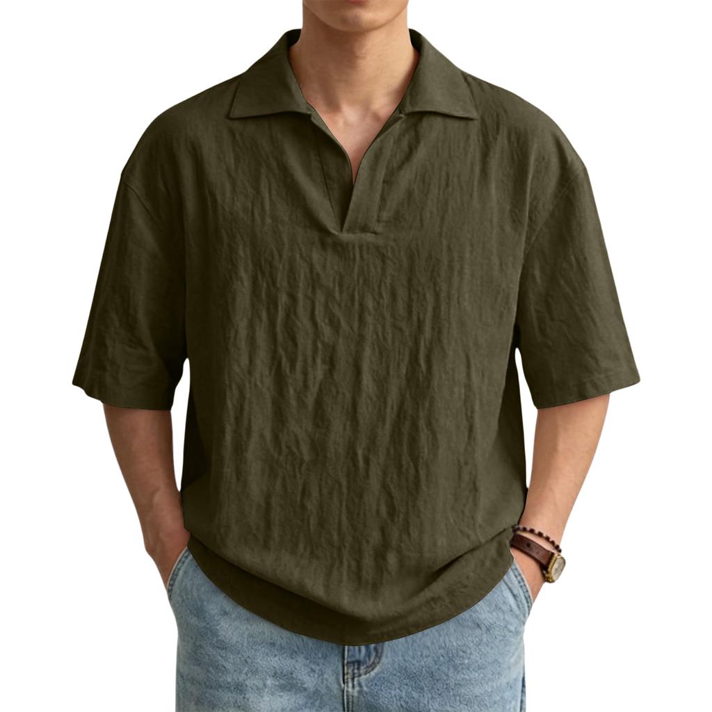 Men's Casual Short-Sleeve Cotton-Linen Shirt With Lapel: Lightweight And Breathable