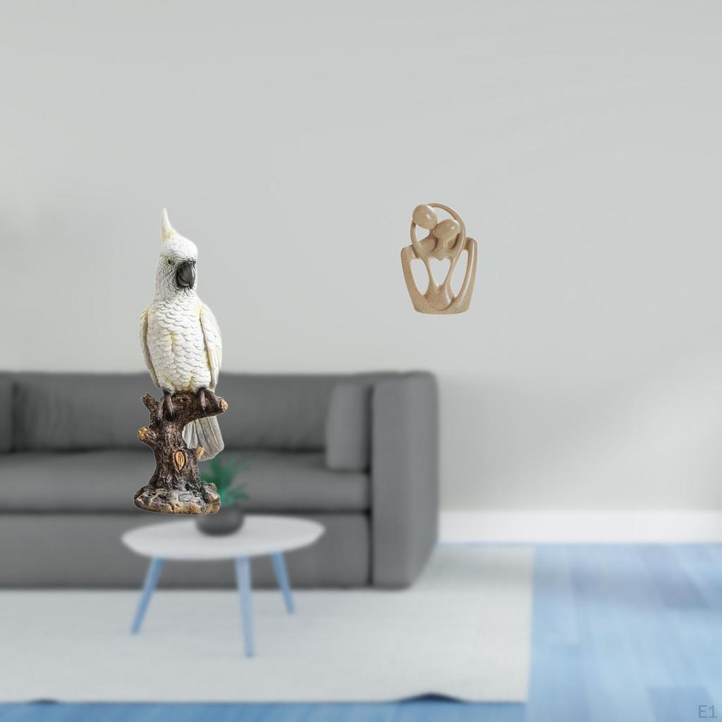 Resin Parrot Couple Sculpture Abstract Animal Figurine Creative Indoor Decorative Ornament for Desk