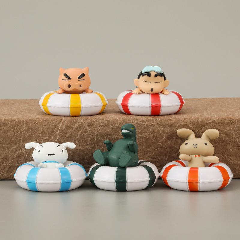 Shinchan 5pcs Crayon Swimming Ring Figure Toys Rabbit Dinosaur Models Ornament
