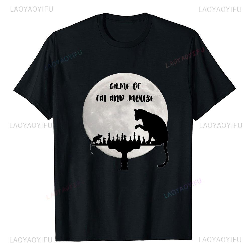 Chess Is Life Cat and Mouse Playing T Shirt New Arrival Funny Short Sleeves Oneck Fashion Unique Harajuku Aesthetic Tops Tee