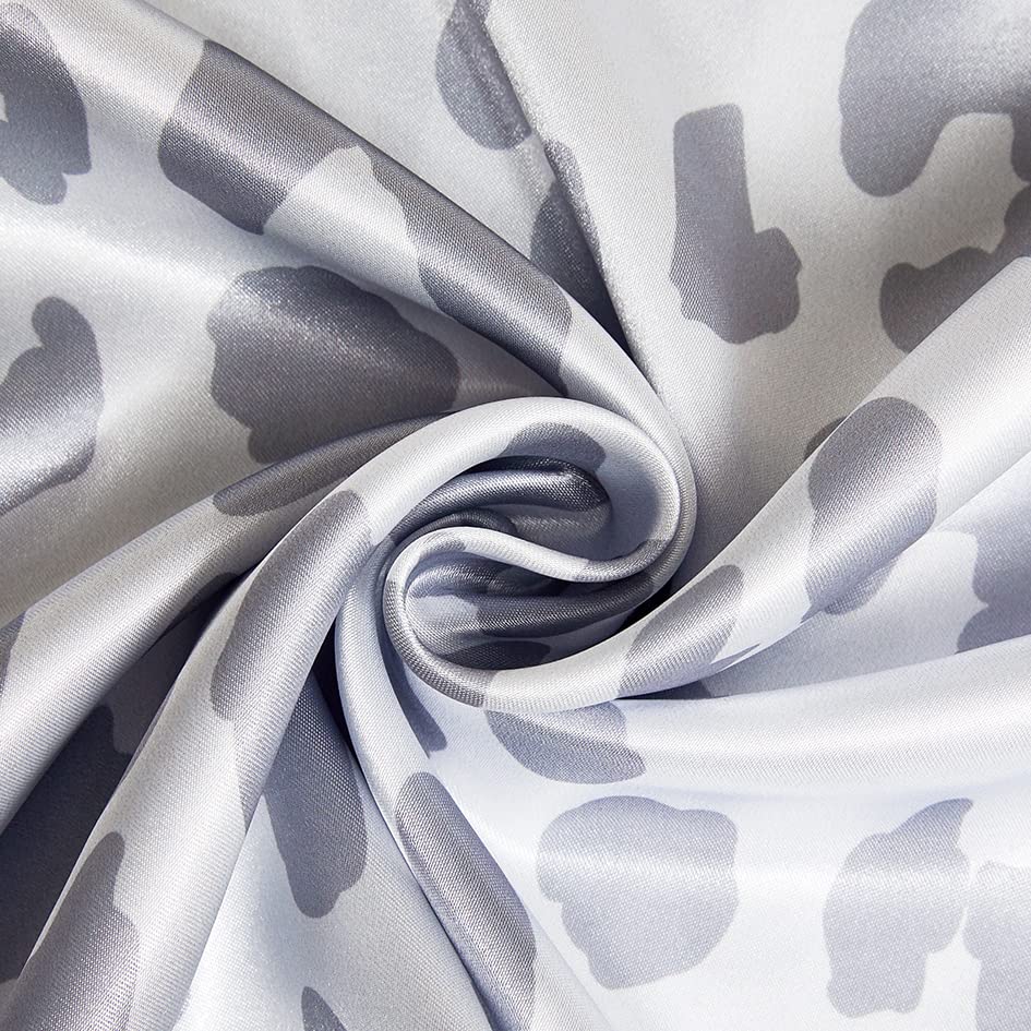 Satin Pillowcase for Hair & Skin, Grey Leopard Printed Pillow Cases Set of 2, Silk Satin Pillow Covers with Envelope Closure