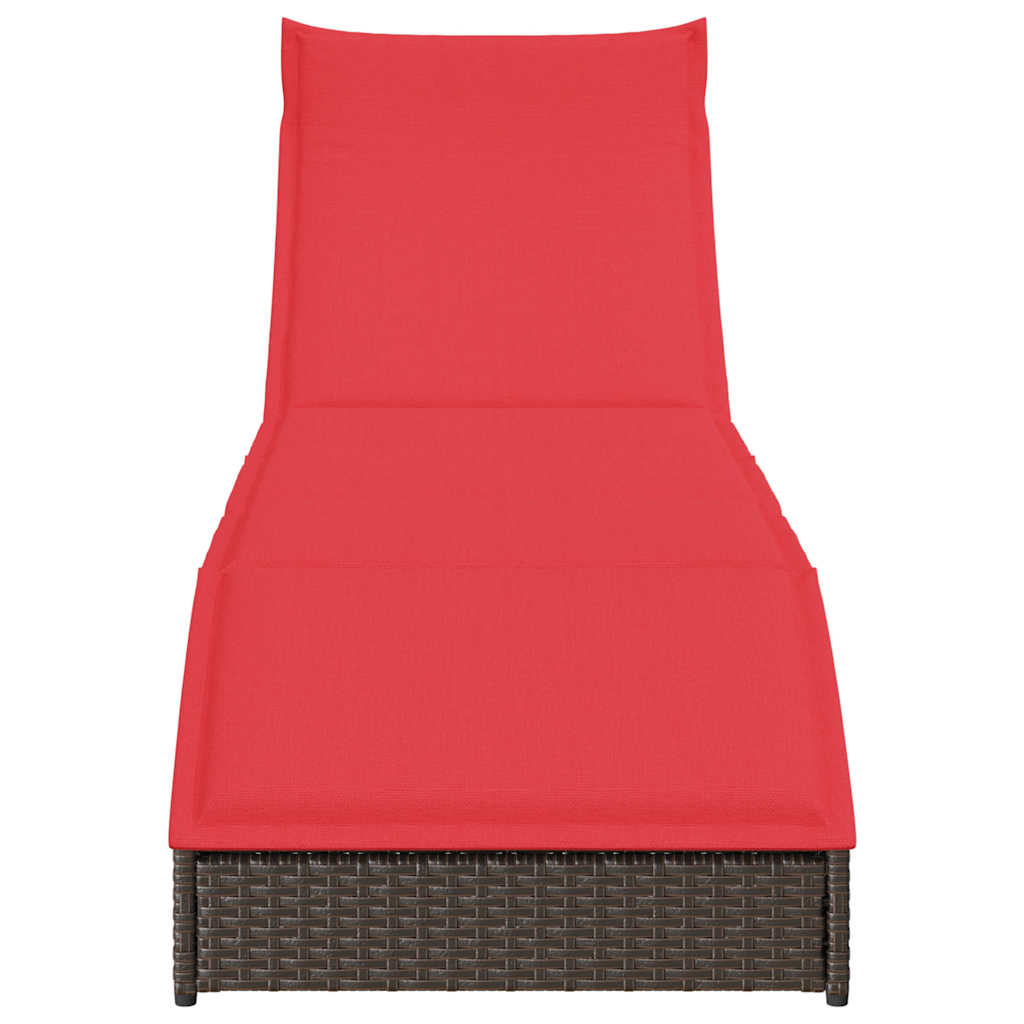Folding Sun Lounger with Cushion and Storage Space Brown Poly Rattan