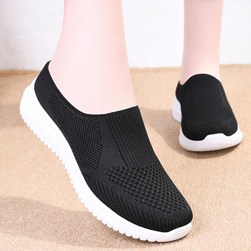 Knit Mesh Breathable Casual Slippers Women Spring Summer Comfortable Flat Shoes Woman Lightweight Non Slip Casual Walking Shoes