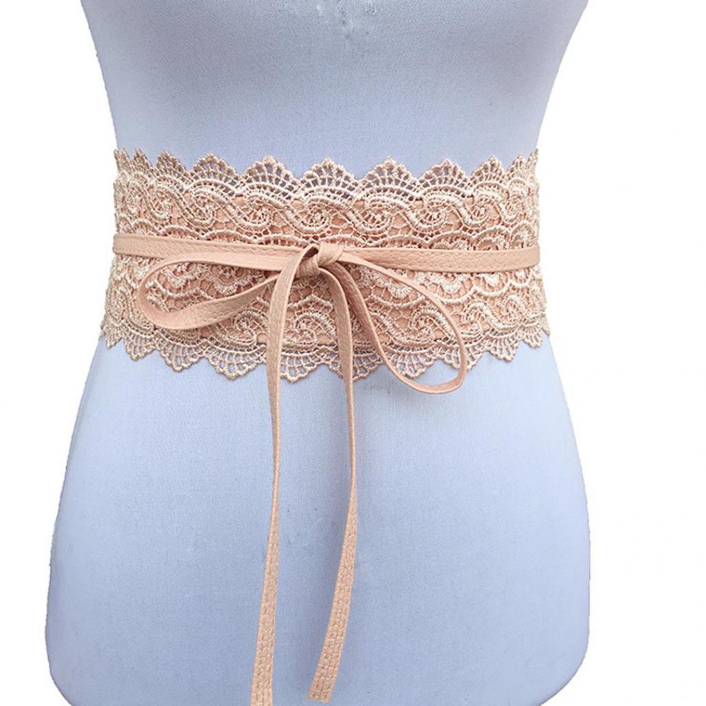 Fashion Women Dress Bowknot Faux Leather Lace Wide Decor Belt Girdle Waist Band EMA