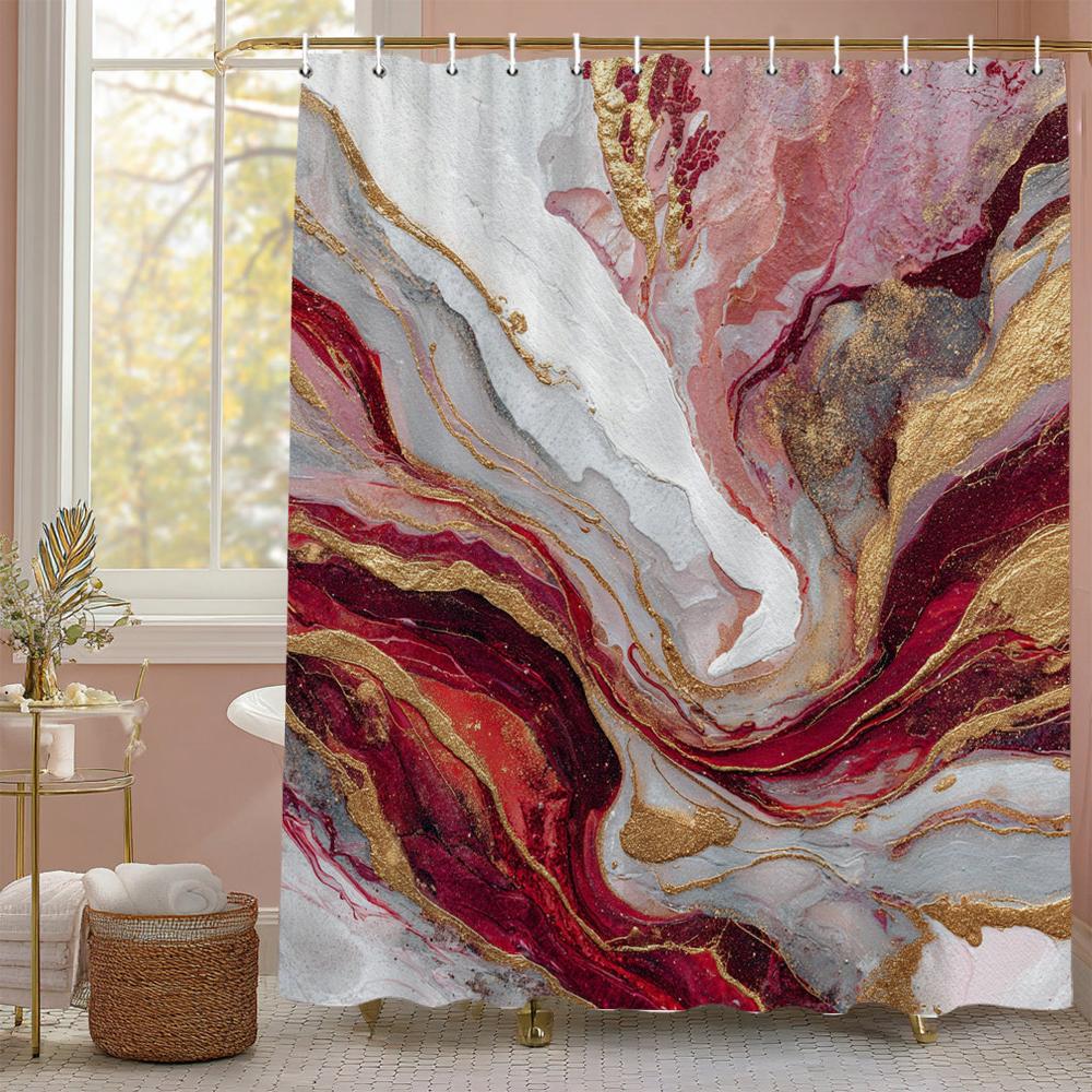 Cortina de Ducha Mármol Negro Tinta Oro Gris Abstracto, Cortina de Ducha Decorativa para Baño, Cortina de Ducha Impermeable con Ganchos