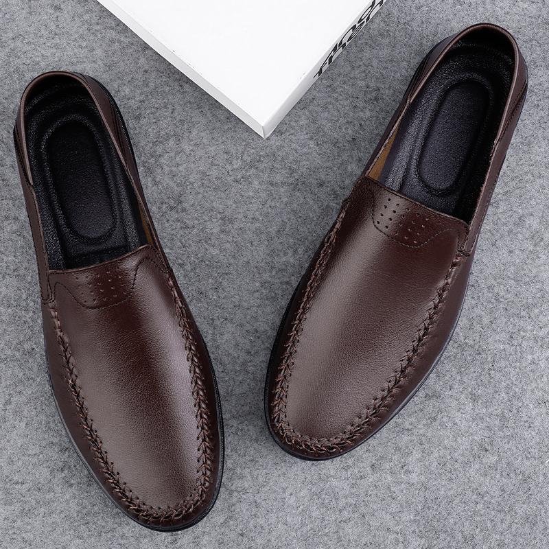 Fashion Genuine Leather Men Casual Shoes Luxury Brand Formal Man Loafers Moccasins Breathable Slip On Flats Handmade Boat Shoes