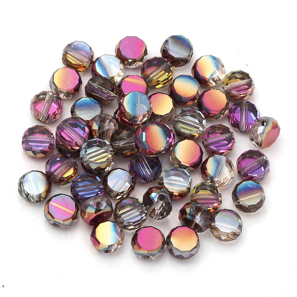 30Pcs Flat Round Faceted Crystal Beads Colorful Glass Beads Loose Spacer Beads For Jewelry Making DIY Bracelet Necklace Crafts
