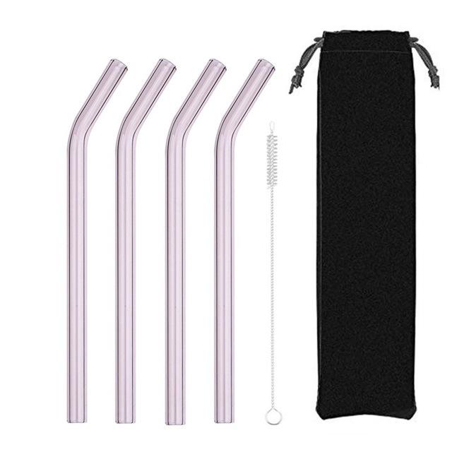 4Pcs Glass Straws Reusable Drinking Glass Tube Eco-friendly With Cleaning Brush Events Party Favors Supply