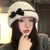 Handwoven bow knitted hat women's autumn and winter warm cold hat show small temperament wool hat