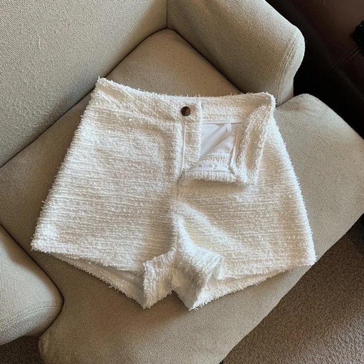 Short taille haute en tweed pour femme automne et hiver, pantalon décontracté à petit tempérament