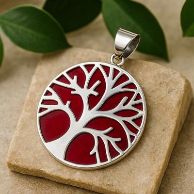 Tree of Life Pendant Silver 30mm Coral Effect