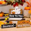 2Pcs Creative Halloween Gnomes Pumpkin Witch Figurines Wooden Block Table Sign For Festives Home Shelf Tiered Tray Decors