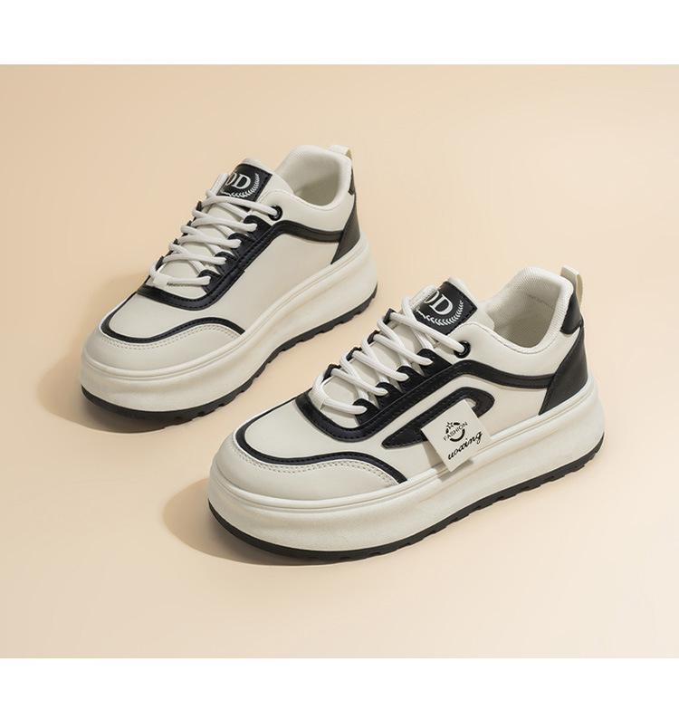 2025 Spring Women's Trendy Korean-Style White Breathable Skate Shoes with Versatile Thick Soles