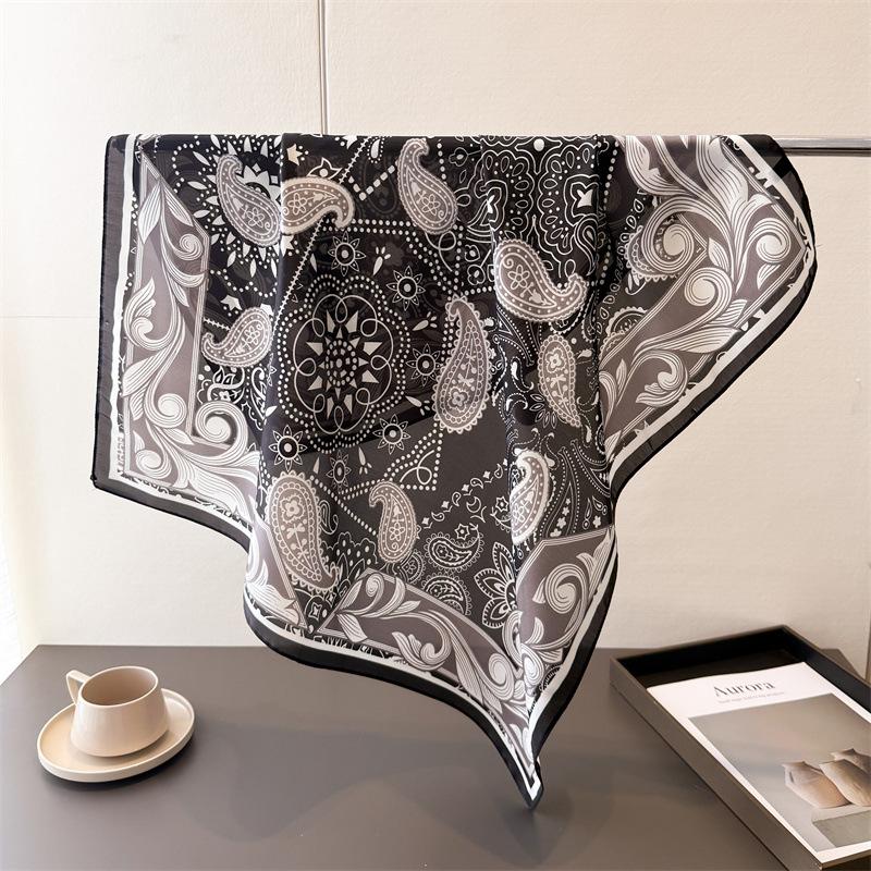 Luxury Paisley Print Shawl Square Scarf for Women Soft Satin Wraps Neckerchief Female Hair Bands Ribbon Headband Bandana