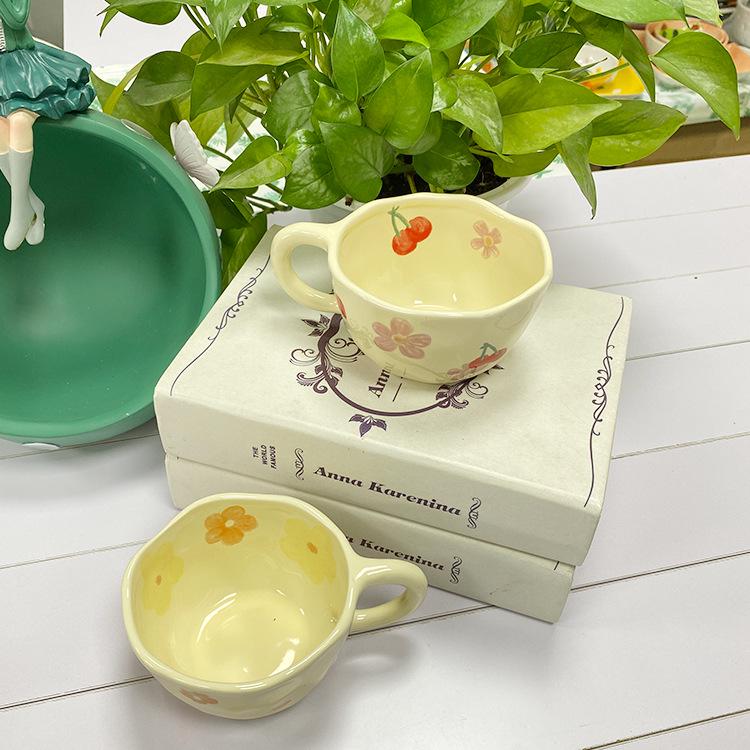 Hand-Pinched Korean Ceramic Mug for Coffee, Milk, Juice, or Breakfast with Floral Design