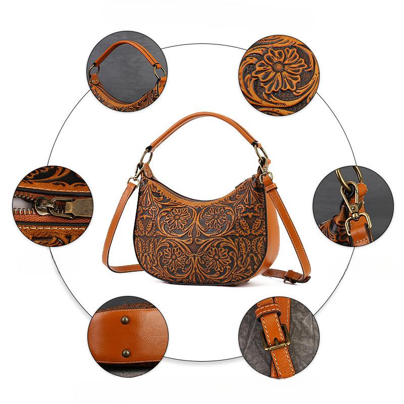 Sommer Luxus Nische Damen Handtasche Einzelne Schulter Umhängetasche Retro Echtleder Damen Tasche Mode Unterarm Tasche Damen