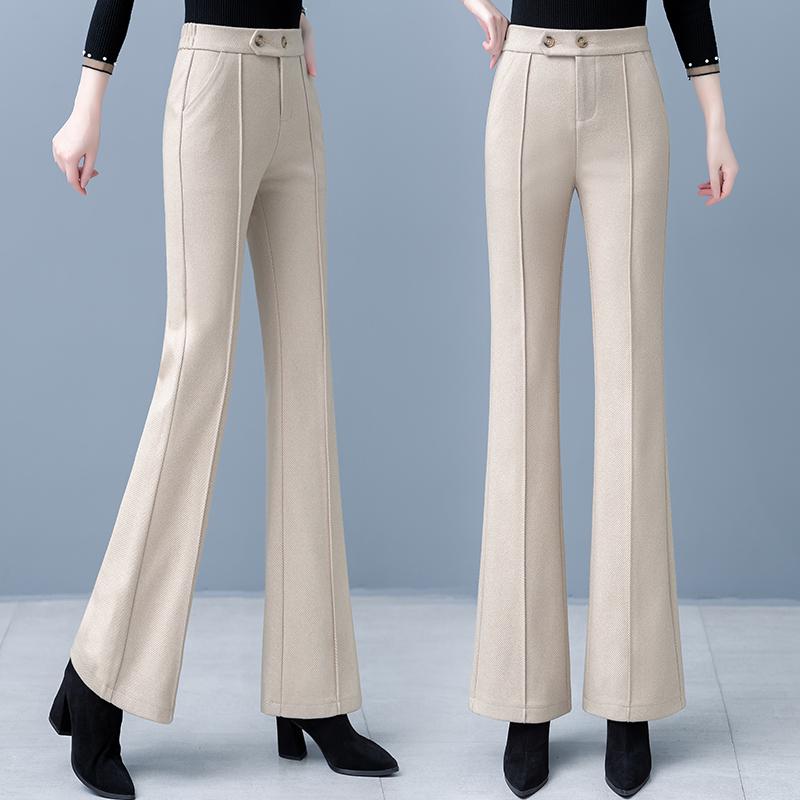 Women's High Waist Woolen Flare Pants, Fleece-lined, Slimming Casual Winter 2025 Trousers for Middle-aged Moms.