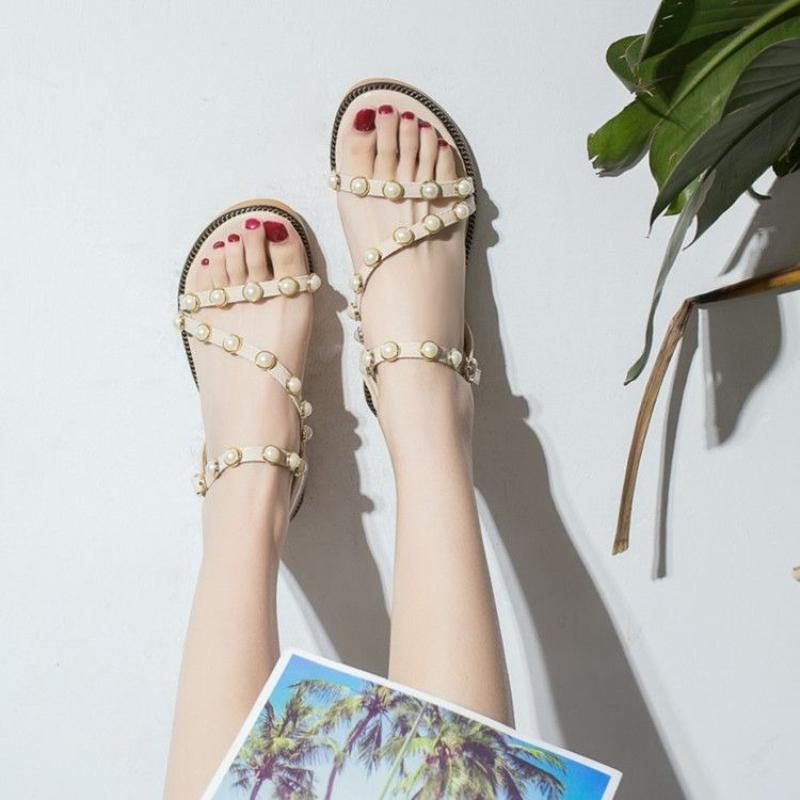 Fashion Pearl With Low Heels Sandals for Women Outdoor Open Toe Beach Woman Shoes Cheap Liquidation Comfort Pvc Casual 2025 Luxury Shoe
