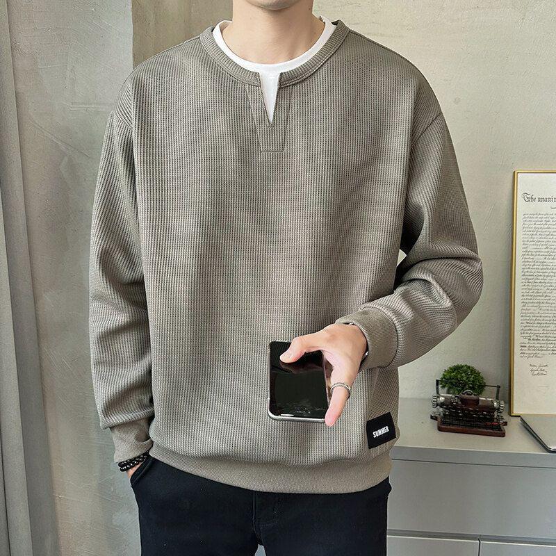 Men's Casual Fake Two-Piece Hoodie with Vertical Stripes - Autumn/Winter Loose Fit