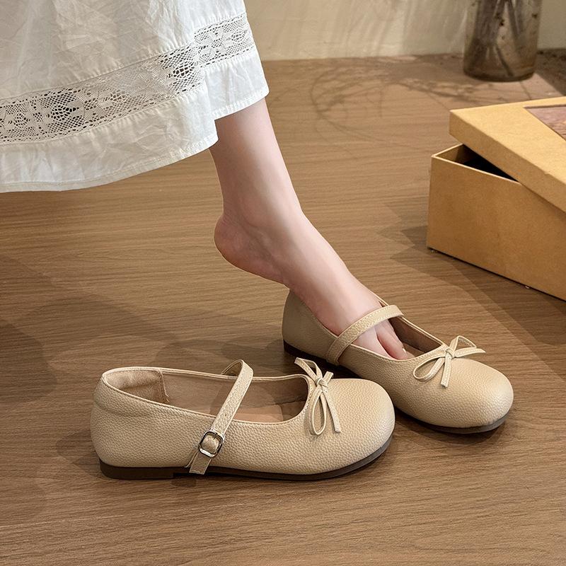 One-word Buckle Ballet Mary Jane Shoes Women's 2025 Spring and Autumn New Bow Light Mouth French Evening Single Shoes