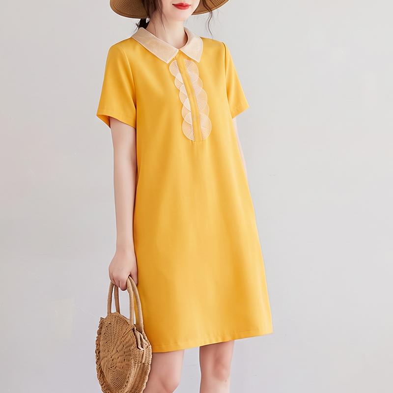 ZANZEA Womens Splice Round Neck Summer Casual Short Sleeve Dress M жёлтый