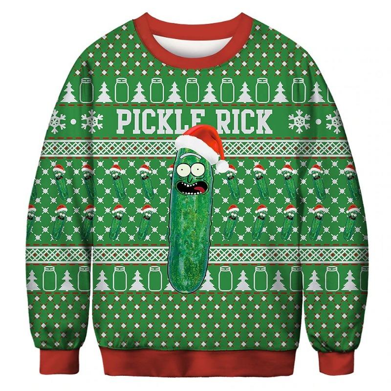 New Christmas Santa Claus Ugly Fashion Casual 3D Digital Printing Personalized Round Neck Long Sleeve Pullovers