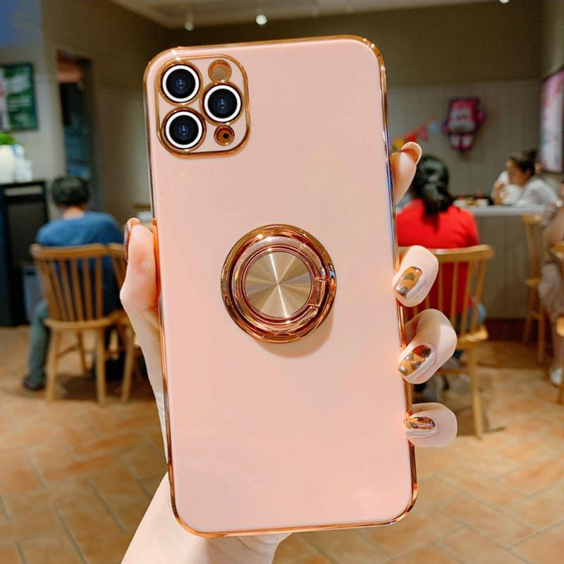 Soft Square Phone Case For iPhone 11 12 13 14 15 Pro Max XS X XR 7 8 Plus SE  Mini Stand Ring Silicone Shockproof Cover