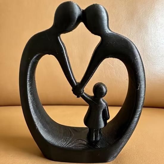 3D Printed Family of Three Figurine, Heart-Shaped Parent & Child Statue, Matte Home Decor Ornament, Creative Gift for Housewarming Mother's Day