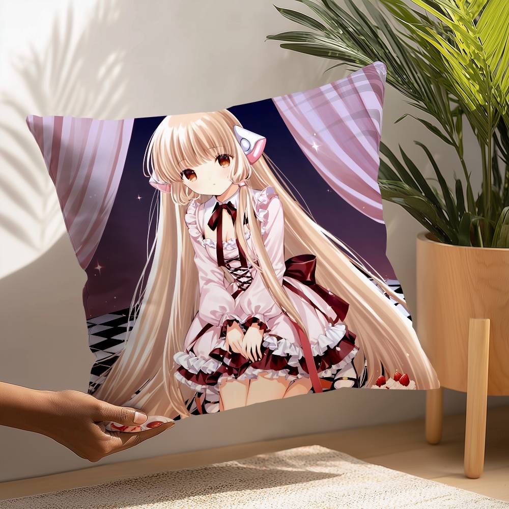 C- Chobits canvas Söt Anime Kuddfodral Plyschtyg Mjukt Kuddfodral Dubbelsidigt Tryck Kuddfodral Hushållspresenter