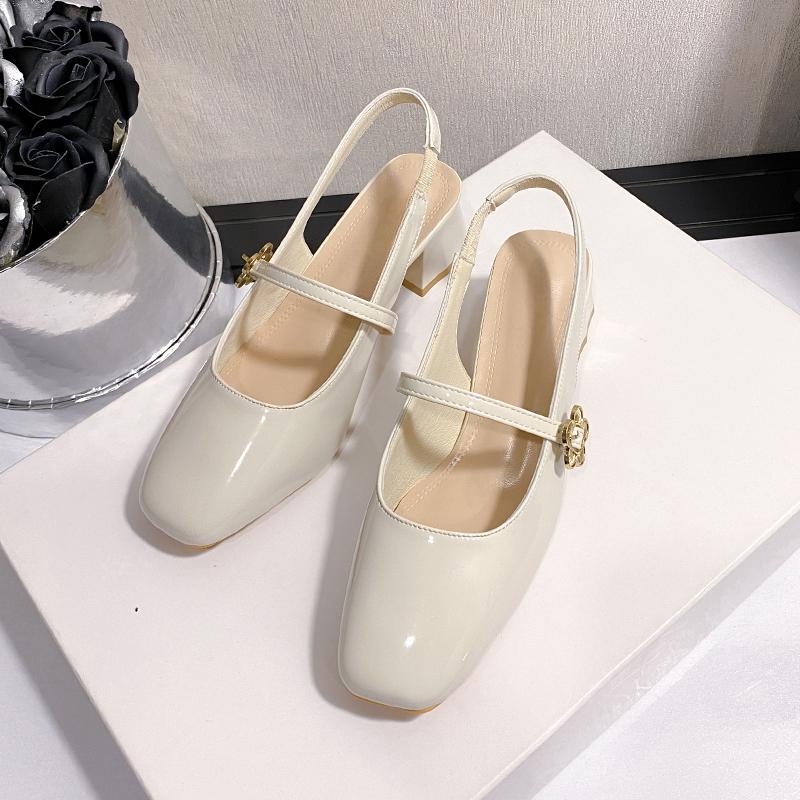 Fashion Fashionable Baotou square heel sandals summer new square head shallow mouth metal buckle anti-slip wear-resistant heel shoes
