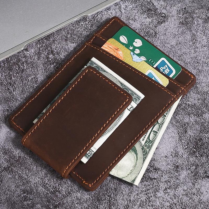 Money Clip Leather Wallet for Men Slim Front Pocket RFID Blocking